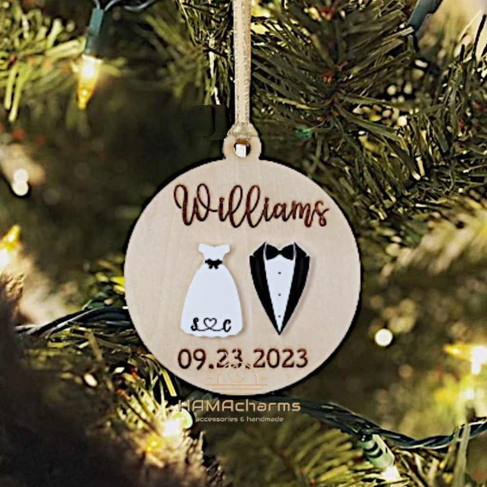 Customized Wedding Gift, Wedding Ornament, Newlywed Christmas Ornament